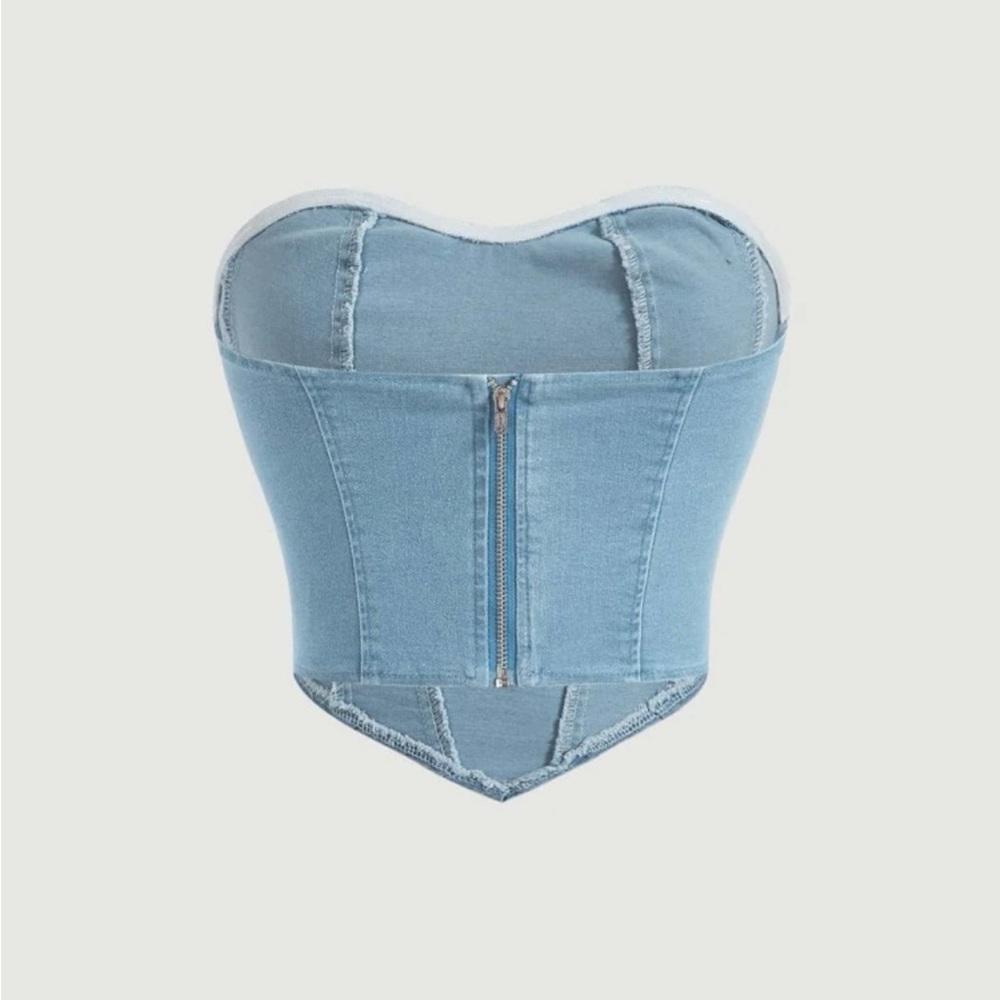 Shein MOD hanky hem tube denim top light wash - Picture 5 of 6